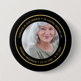 Simple Forever in Our Hearts Black & Gold Memorial Button