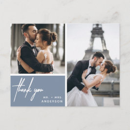 Simple Foto Collage Wedding Dusty Blue Vielen Dank Postkarte