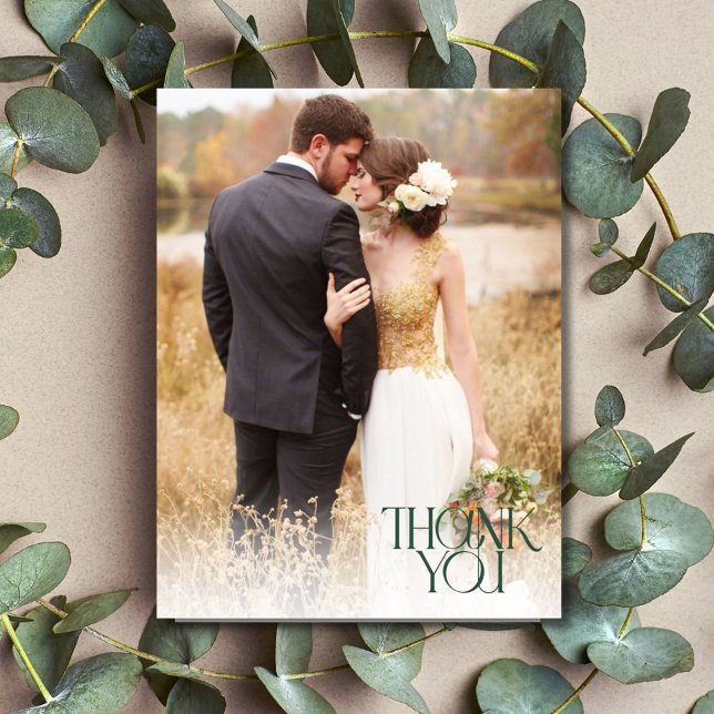 Simple Foto Hunter Green Wedding Vielen Dank Postkarte (Simple Photo Hunter Green Wedding Thank You Postcard)