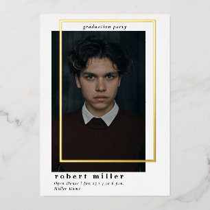 Simple Frame Modern Grad Gold Foto Abschluss Folieneinladung