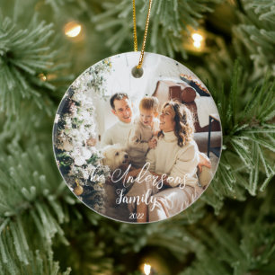 Simple Frame Typografy Family Foto Christmas Keramik Ornament