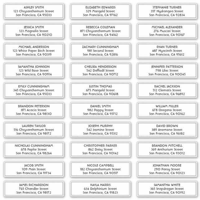 Simple Frame Wedding Guest Names Adresse Aufkleber (Vorderseite)