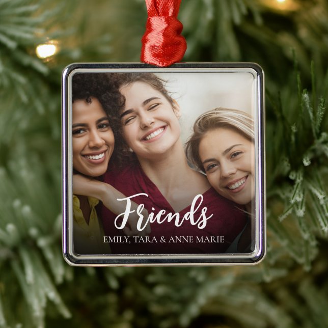 Simple Friends Foto Calligraphy Custom Ornament Aus Metall (Baum)