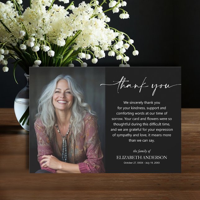 Simple Funeral Photo Dankeskarte (Funeral Thank You Card with your message printed over your loved one's photo, default size 3.5" x 5")