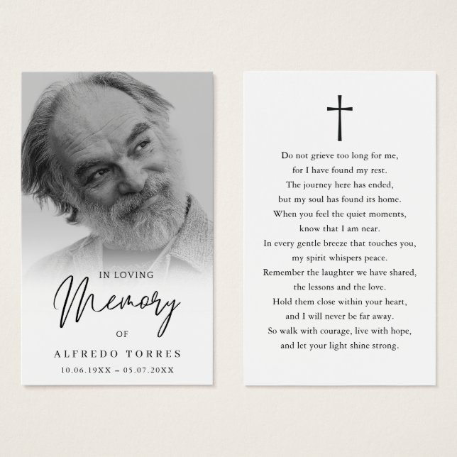 Simple Funeral Sympathy Photo Memorial Prayer Card (Vorne & Hinten)