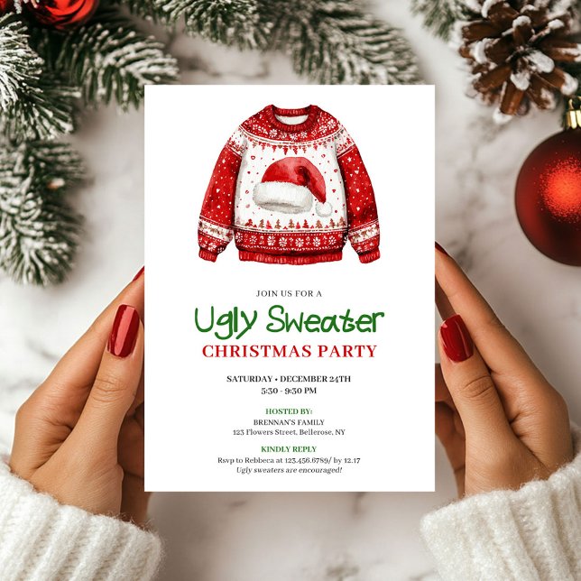 Simple Funny Ugly Sweater Christmas Party Einladung (Simple Funny Ugly Sweater Christmas Party)