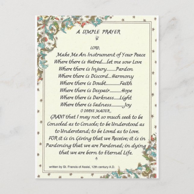 simple gebet=st=francis=pope francis=florentine postkarte (Vorderseite)