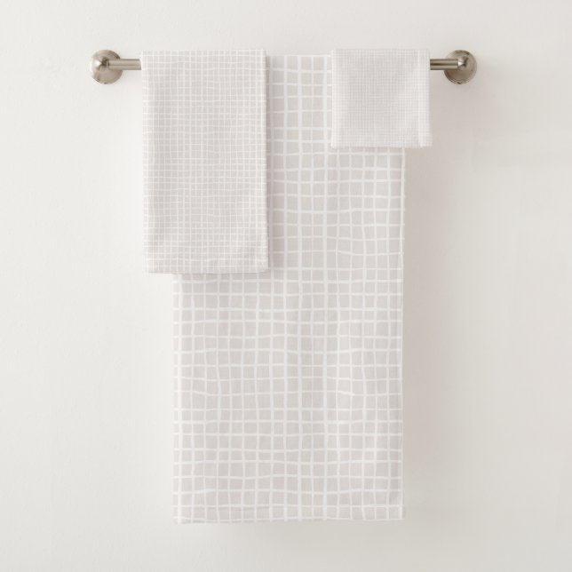 Simple geometric Grid beige white neutral check Badhandtuch Set (Insitu)