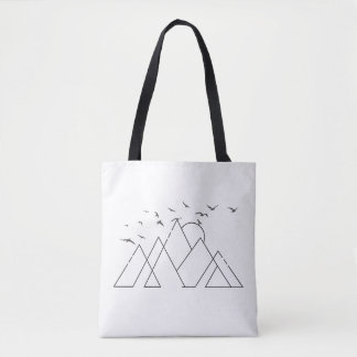Simple Geometric Mountains With Birds Nature Art