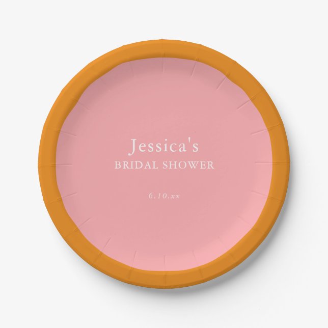 Simple Geometric Pink Orange Custom Bridal Shower  Pappteller (Vorderseite)
