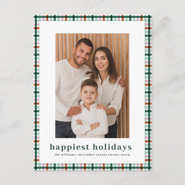 Simple Gingham Foto Glücklichste Weihnachten (Vorderseite)