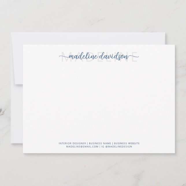 Simple Girly Light Navy Blue Name Stationery Mitteilungskarte (Vorderseite)