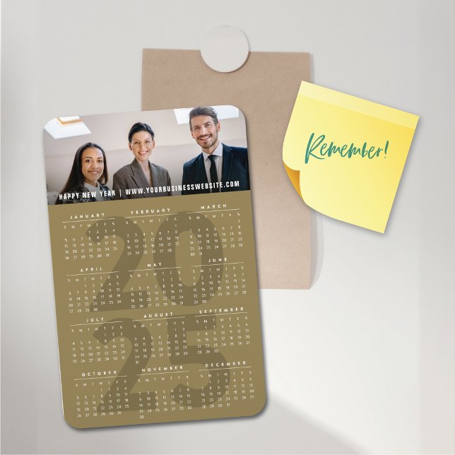 Simple Gold 2025 Calendar Minimalistisch Holiday F Magnet (Modern Gold 2025 Calendar Simple Holiday Photo Flexible Magnet @ fat_fa_tin)