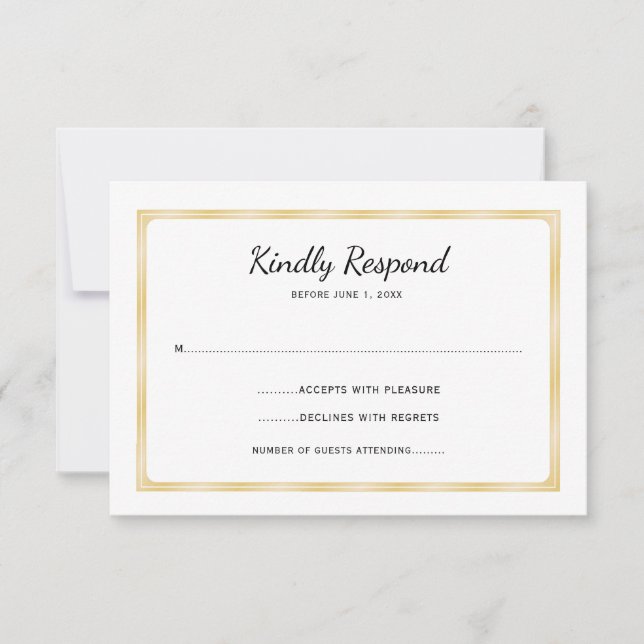 Simple Gold and White Event  RSVP Karte (Vorderseite)