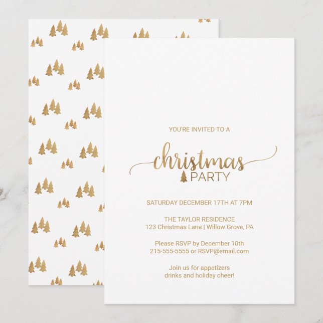 Simple Gold Calligraphy Christmas Party Einladung (Vorne/Hinten)