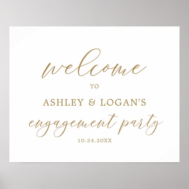 Simple Gold Calligraphy Engagement Party Poster (Vorne)