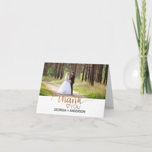 Simple Gold Calligraphy Foto Dankeschön Card Dankeskarte (Vorderseite)