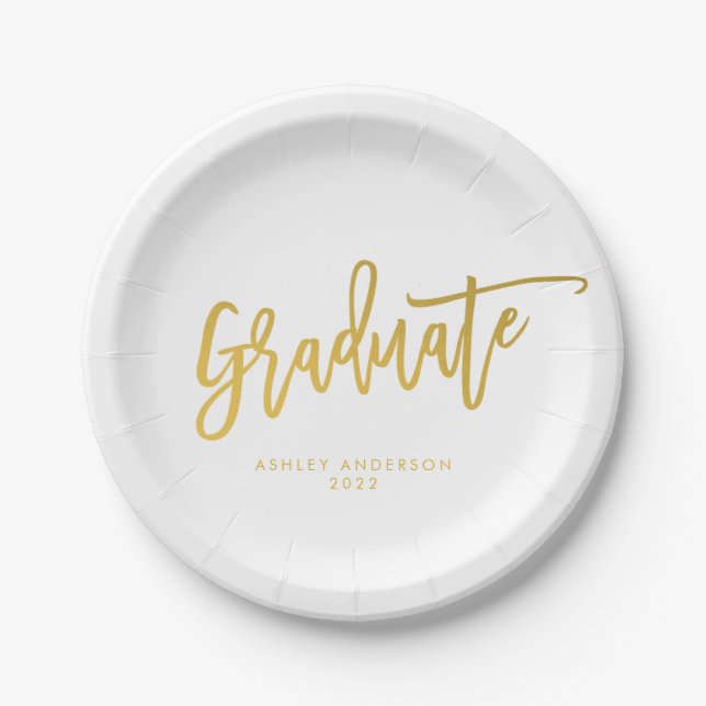 Simple Gold Calligraphy Script Graduation Party Pappteller (Vorderseite)