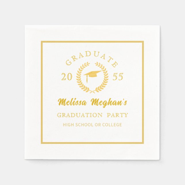 Simple Gold Cap Laurel Wreath Graduation Party Serviette (Vorderseite)
