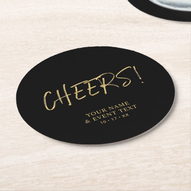 Simple Gold Cheers Adult Birthday Party Round Papa Runder Pappuntersetzer (Angewinkelt)