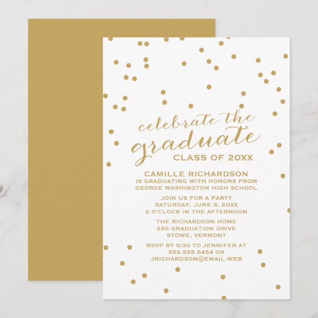 Simple Gold Confetti Graduation Party Einladung (Vorne/Hinten)