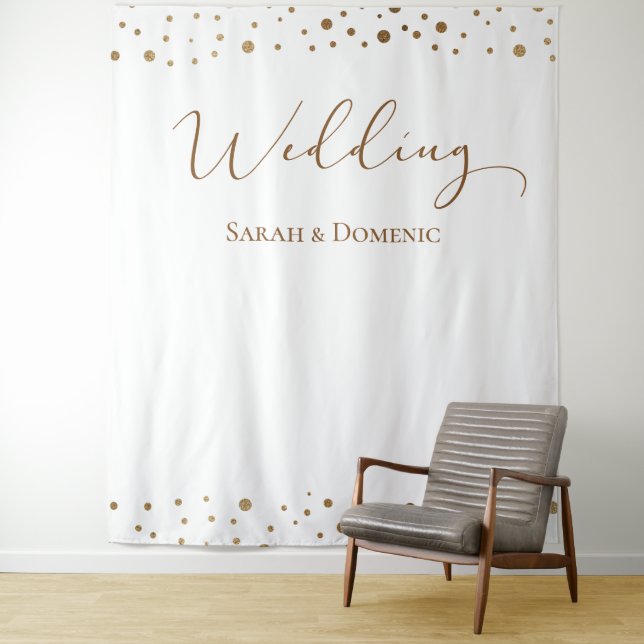Simple Gold Confetti Hochzeitsskript-Individuelle  Wandteppich (Beispiel)