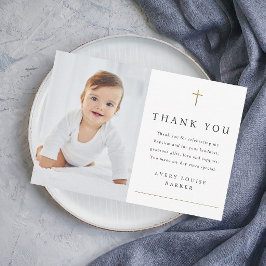 Simple Gold Cross Photo Religious Baptism Dankeskarte