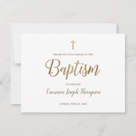 Simple Gold Cross White Baby Boy Danke Taufe Postkarte