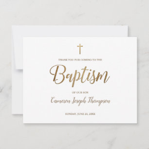 Simple Gold Cross White Baby Boy Danke Taufe Postkarte