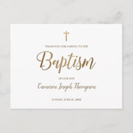 Simple Gold Cross White Baby Boy Danke Taufe Postkarte
