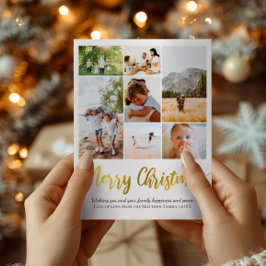 Simple Gold Foil Christmas Family Foto Collage Feiertagspostkarte