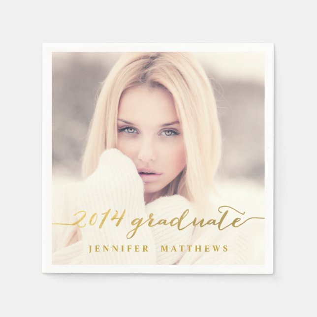 Simple Gold Foil Foto Abschluss Paper Napkins Serviette (Vorderseite)