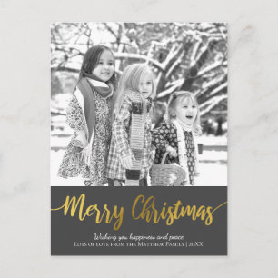 Simple Gold Foil Weihnachtsfamilie Foto Feiertagspostkarte