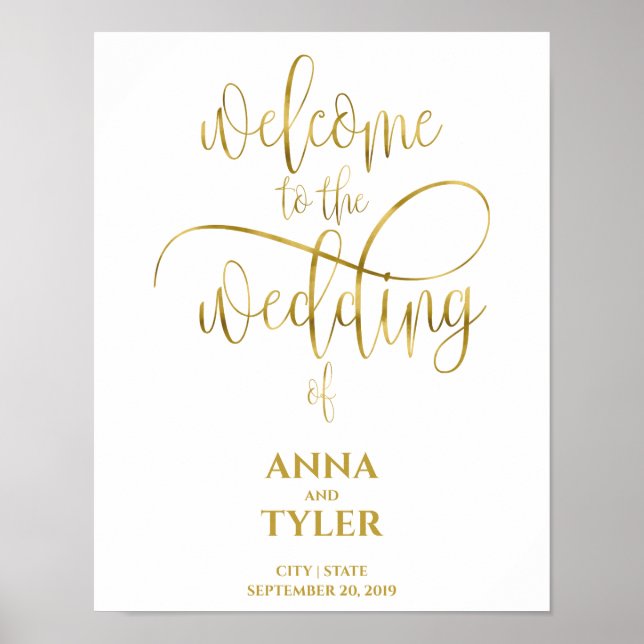 Simple Gold Foil Willkommen beim Hochzeitskalligra Poster (Vorne)