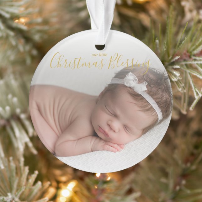 Simple Gold Foto First Christmas Elegante Baby Ornament (Baum)