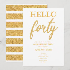 Simple Gold Glitzer "Hello Vierty" Geburtstagspart Einladung