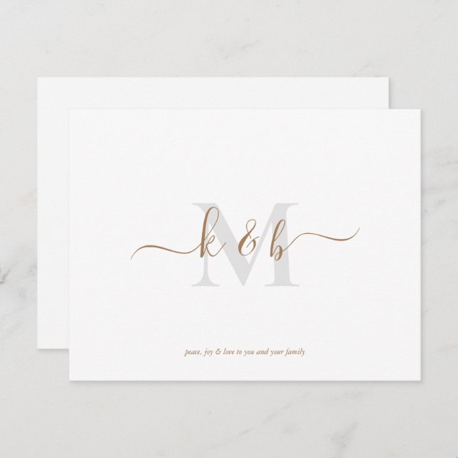 Simple Gold & Gray Monogram Scripting Weihnachten Mitteilungskarte (Vorne/Hinten)