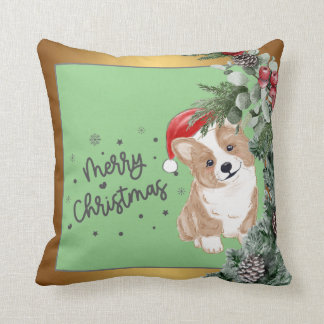 Simple Gold Green Corgi Christmas Throw Kissen
