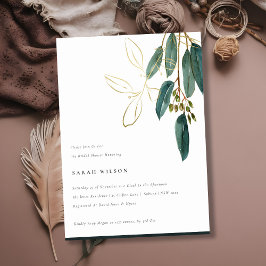 Simple Gold Green Eucalyptus Foliage Brautparty Einladung