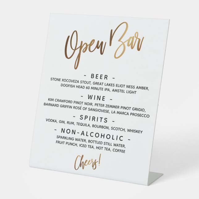 Simple Gold Handwriting Typografy Open Bar Menu Sockelschild (Vorderseite)
