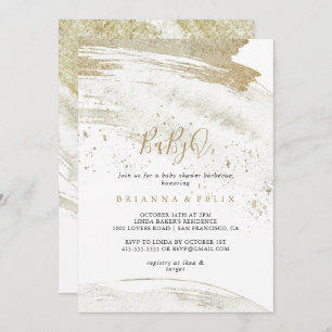 Simple Gold Minimalistisch BabyQ Baby Duschgrill Einladung