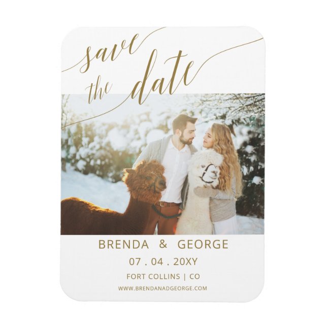 Simple Gold Script Calligraphy Foto Save the Date Magnet (Vertikal)