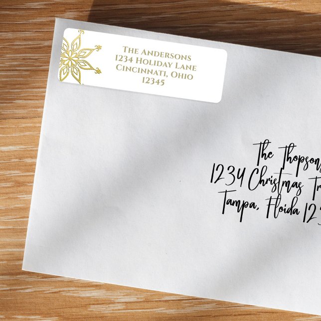 Simple Gold Snowflake Klassisches Elegantes (Christmas holiday gold snowflake return address label sticker. )
