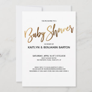 Simple Gold Typografy Baby Shower Einladung