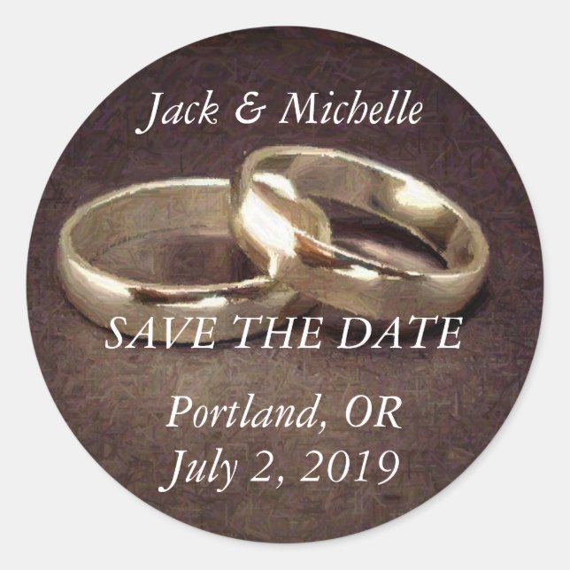 Simple Gold Wedding Bands - Save the Date Stickers (Vorderseite)