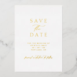 Simple Gold & White Photo Wedding Save the Date Folieneinladung