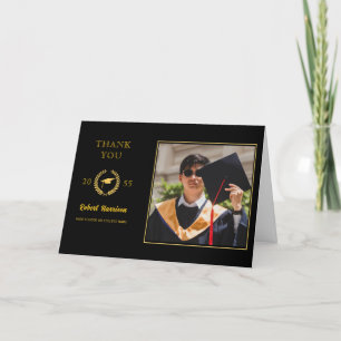 Simple Golden Cap Laurel Wreath Abschluss Foto Dankeskarte