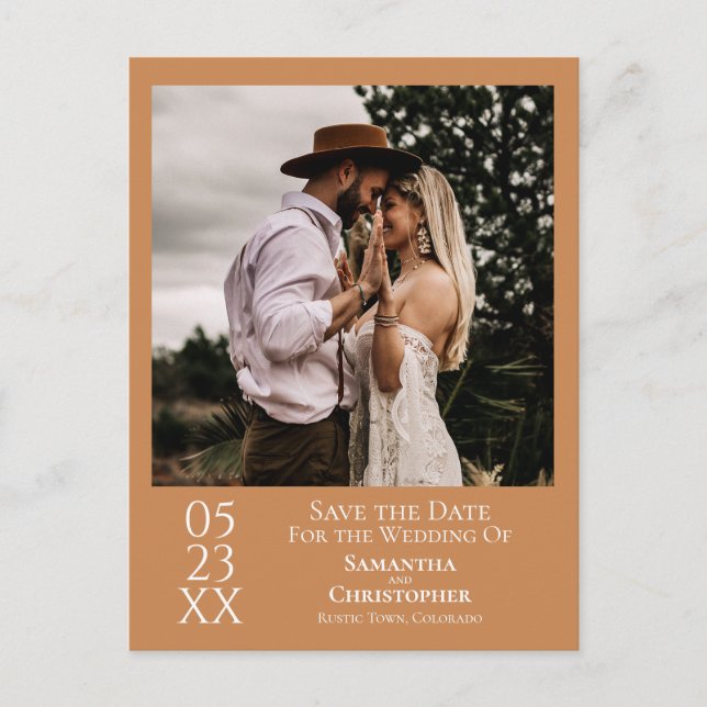 Simple Golden Tan Wedding Save the Date Foto Postkarte (Vorderseite)