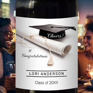 Simple Grad Cap Eleganter Abschluss Weinetikett