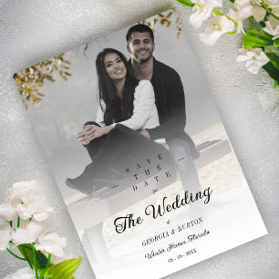 Simple Gradient Cool Trendy Calligraphy Foto Save The Date